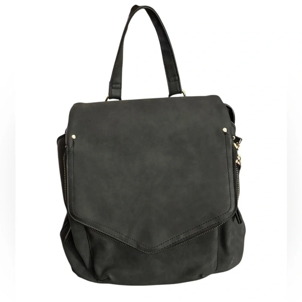 Chic Bikercore Matte Gray/Black Women's Backpack with Multi Pockets